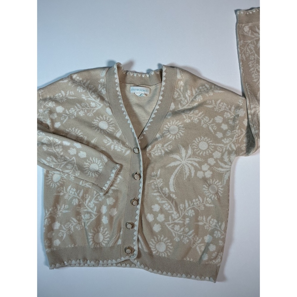 Cynthia Rowley Floral Palm Tree Cardigan Sweater Beige Size S